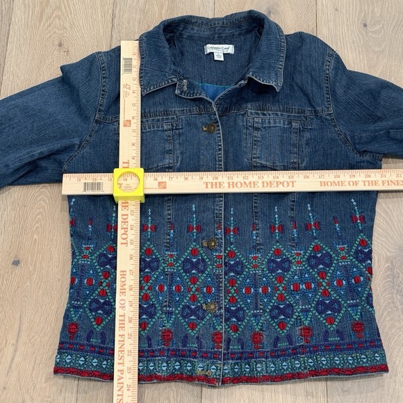 Coldwater Creek Lined Embroidered Denim Jacket Western  Aztec Ranch Style Sz LG - Picture 7 of 11